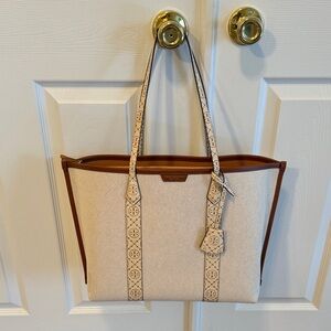 Tory Burch Perry Cream and Brown Tote Bag